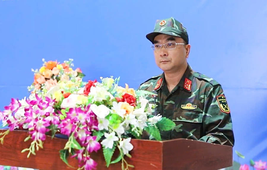 Đại tá Phạm Tân Phong phát biểu tại buổi lễ.  (Ảnh: Bộ Quốc phòng)