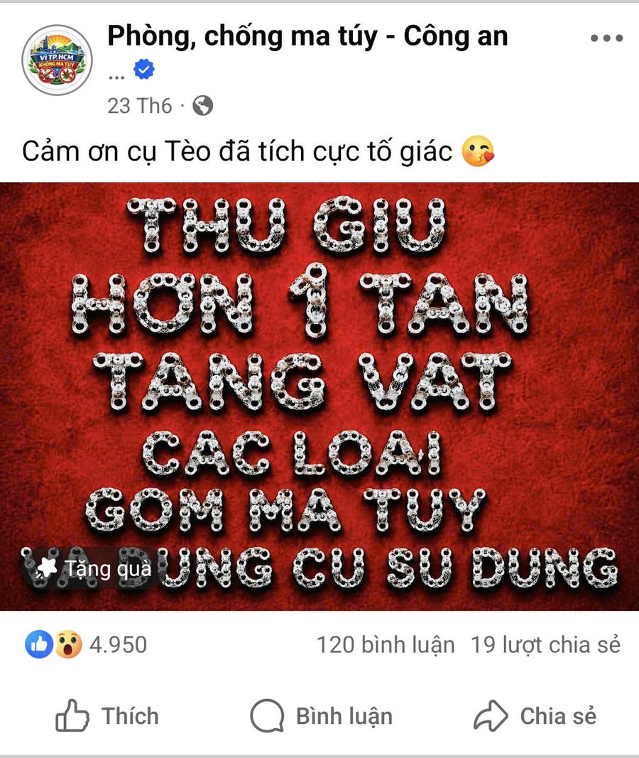 Fanpage của Phòng Cảnh sát điều tra tội phạm về ma túy Công an TP HCM.
