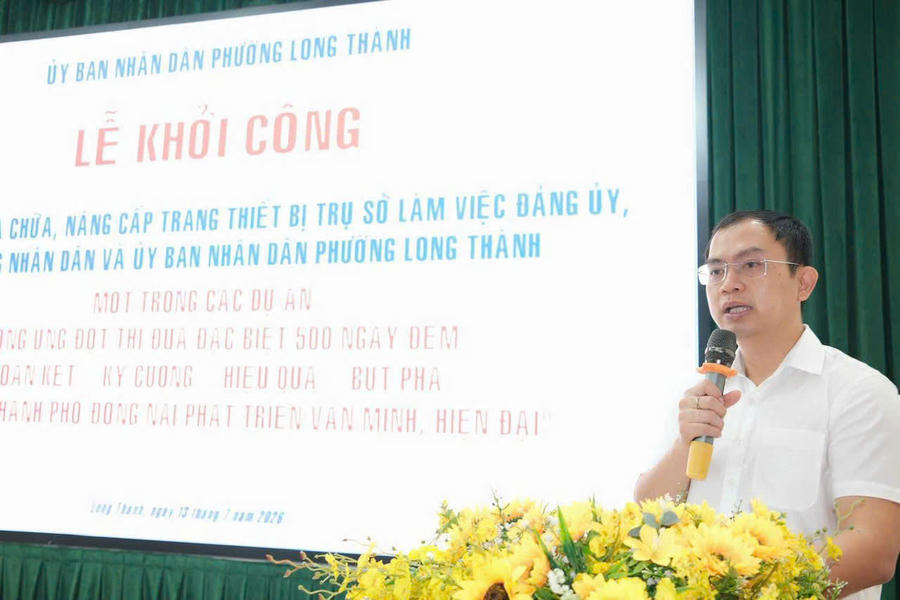 Lãnh đạo phường Long Thành phát biểu tại Lễ khởi công.