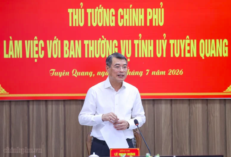 Thủ tướng Chính phủ Lê Minh Hưng làm việc với Ban Thường vụ Tỉnh ủy Tuyên Quang ngày 15/7. Ảnh: VGP Thủ tướng Chính phủ Lê Minh Hưng làm việc với Ban Thường vụ Tỉnh ủy Tuyên Quang ngày 15/7. Ảnh: VGP