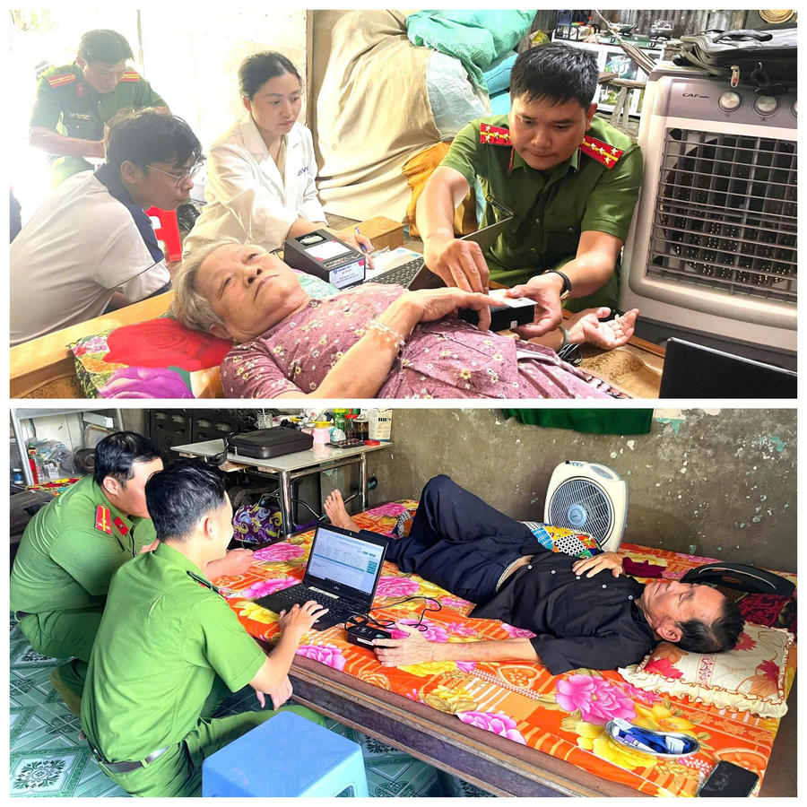 Tổ công tác đến nhà bà Nguyễn Thị Tốt (ấp Lung Tràm, xã Khánh Hưng), thân nhân liệt sĩ Nguyễn Văn Hoa, và nhà ông Tạ Văn Cỏi (ấp Nhưng Miên, xã Phan Ngọc Hiển) để thu nhận mẫu ADN phục vụ xác định danh tính liệt sĩ (Ảnh: Hữu Đệ).
