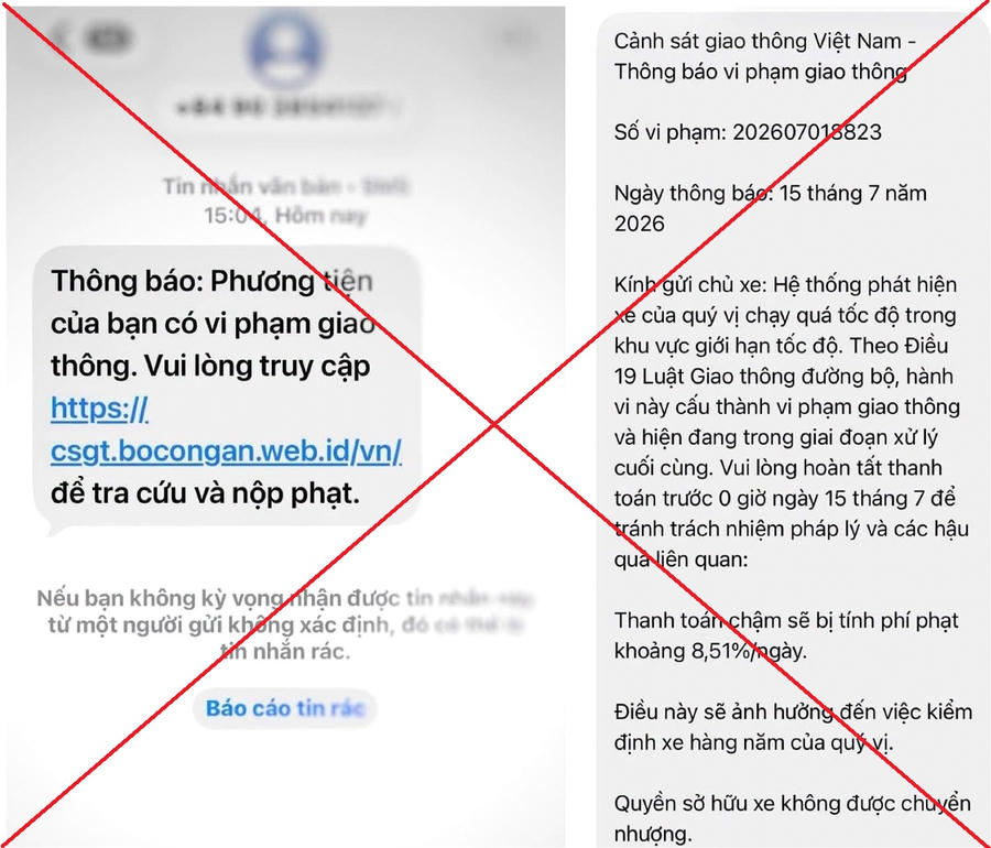 Tin nhắn giả mạo các đối tượng thường sử dụng.