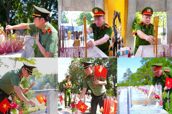 Lãnh đạo Công an tỉnh dâng hoa, dâng hương tưởng nhớ các Anh hùng liệt sĩ tại Nghĩa trang Đường 9.