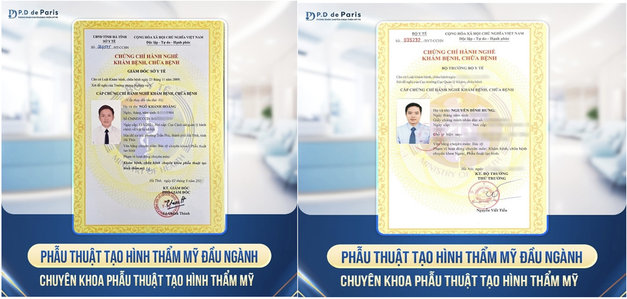 Đội ngũ y, bác sĩ tại P.D De Paris có giấy phép hành nghề theo quy định, được đào tạo đúng chuyên môn, giàu kinh nghiệm.