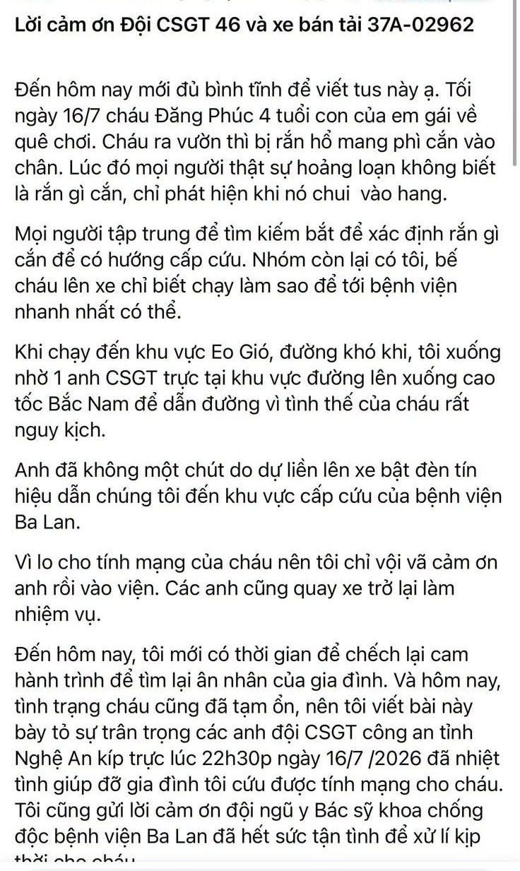 Dòng chia sẻ nhiều cảm xúc của gia đình cháu bé trên MXH.
