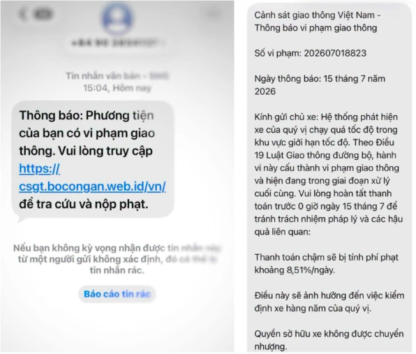 Nội dung tin nhắn mà các đối tượng xấu gửi cho người dân (Ảnh: Công an Hà Nội).