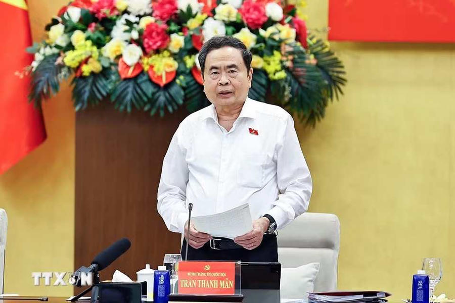 Chủ tịch Quốc hội Trần Thanh Mẫn phát biểu tại cuộc họp (Ảnh: TTXVN).