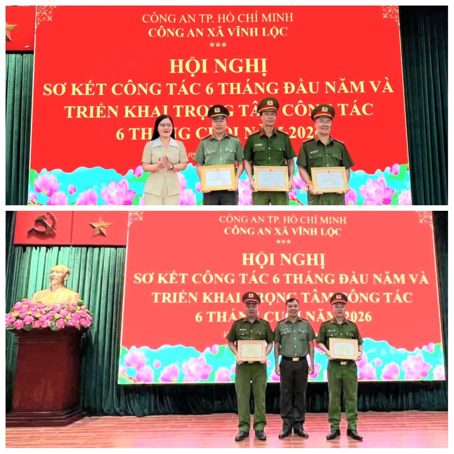 Dịp này, nhiều cán bộ, chiến sĩ được lãnh đạo Bộ Công an, Công an TP HCM và UBND xã Vĩnh Lộc trao tặng Giấy khen vì có thành tích xuất sắc trong công tác.