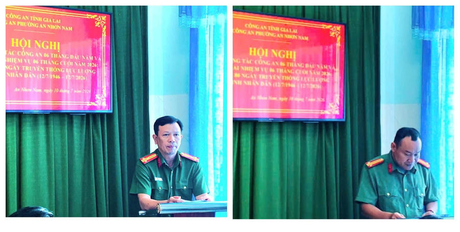 Lãnh đạo Công an phường An Nhơn Nam phát biểu tại hội nghị.