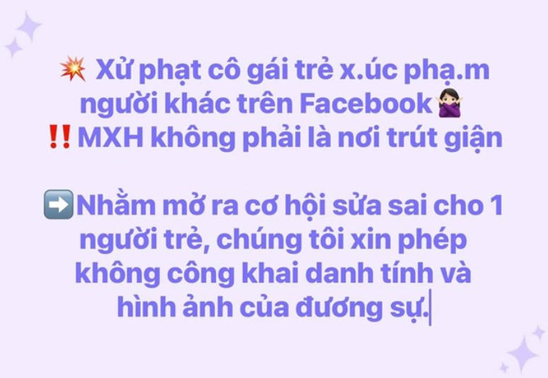 Thông báo của Công an phường Thành Vinh về việc xử phạt một phụ nữ vì hành vi xúc phạm người khác trên mạng xã hội. Ảnh: Công an phường Thành Vinh