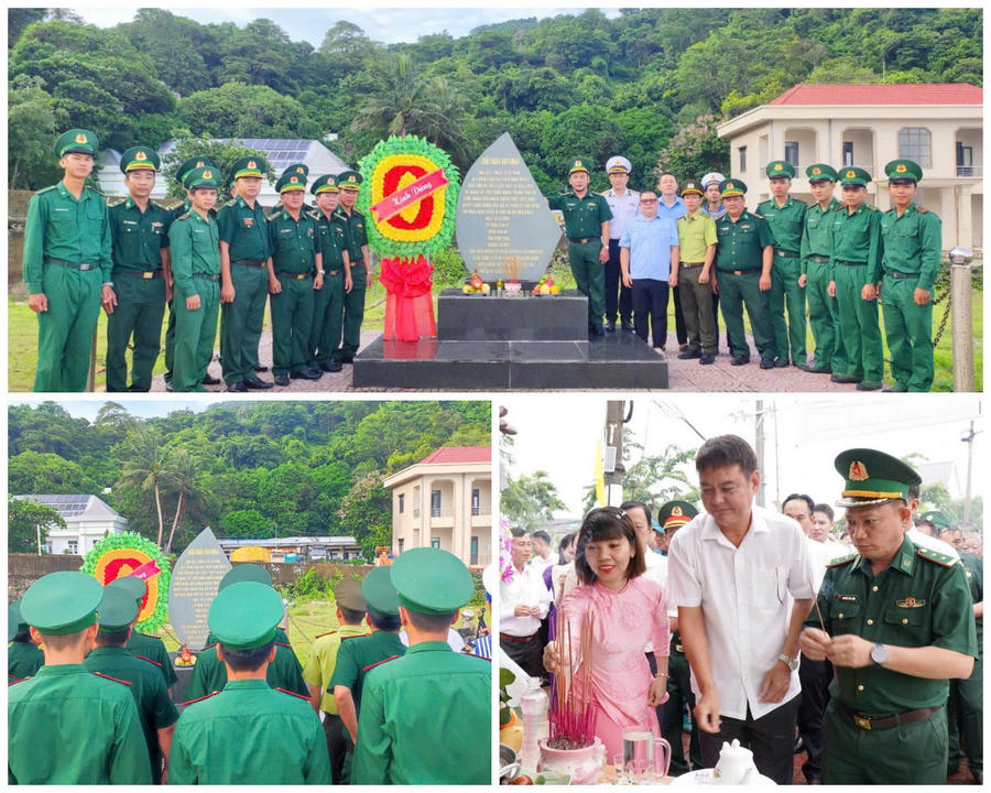 Cán bộ, chiến sĩ Đồn Biên phòng Hòn Khoai dâng hương tưởng nhớ, tri ân các Anh hùng Liệt sĩ.