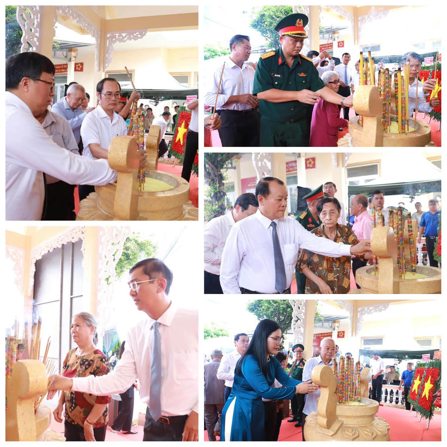 Lãnh đạo 2 xã thành kính dâng hương, dâng hoa tỏ lòng tri ân sâu sắc đối với các Anh hùng liệt sĩ.