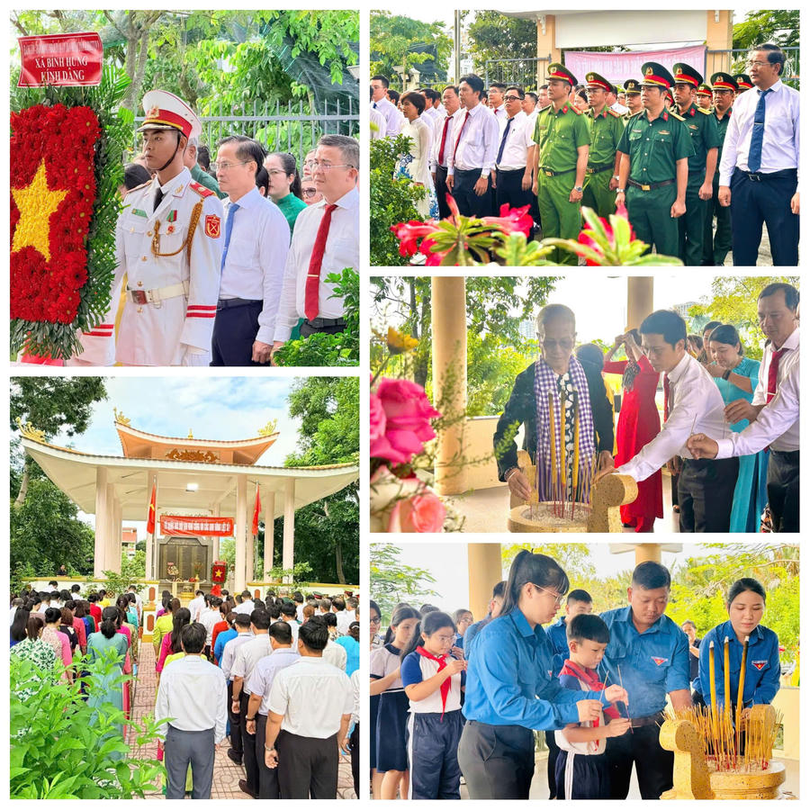 Đoàn đại biểu do đồng chí Phạm Văn Lũy, Bí thư Đảng ủy, Chủ tịch HĐND xã Bình Hưng làm Trưởng đoàn, thành kính dâng hương tưởng nhớ, tri ân các Anh hùng liệt sĩ.