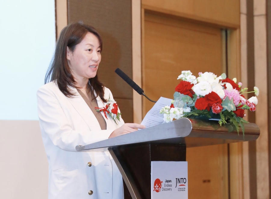 Bà Matsumoto Fumi - Trưởng đại diện JNTO Văn phòng Việt Nam phát biểu khai mạc sự kiện. Ảnh: JNTO