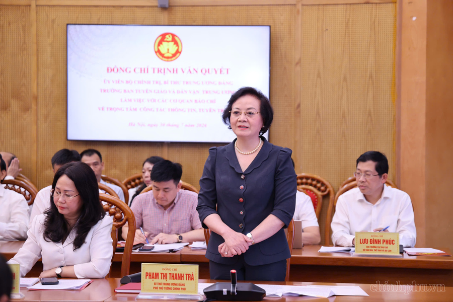 Bí thư Trung ương Đảng, Phó Thủ tướng Phạm Thị Thanh Trà phát biểu tại buổi làm việc - Ảnh: VGP/Thu Giang