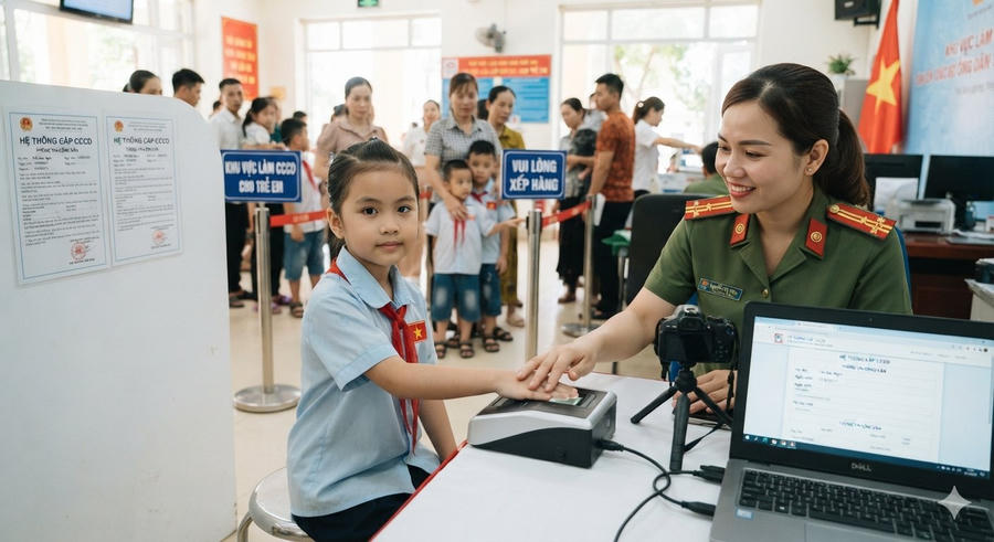 Từ 01/9/2026, trẻ dưới 6 tuổi được làm thẻ căn cước ngay trong quy trình đăng ký khai sinh liên thông. Hình ảnh mang tính chất minh hoạ. (Thiết kế bởi AI).