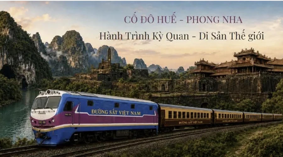 Tuyến tàu du lịch Cố đô Huế - Phong Nha do Tổng công ty Đường sắt Việt Nam đầu tư, dự kiến bắt đầu đón khách từ ngày 1/9/2026. Ảnh: Ban Tổ chức