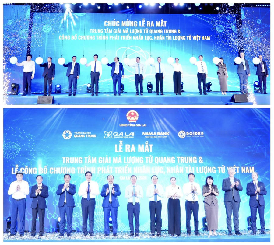 Lãnh đạo Trung ương, địa phương và các đại biểu thực hiện nghi thức khởi động và chụp hình lưu niệm.