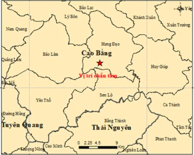 Vị trí trận động đất. Ảnh: Viện Các Khoa học Trái đất.