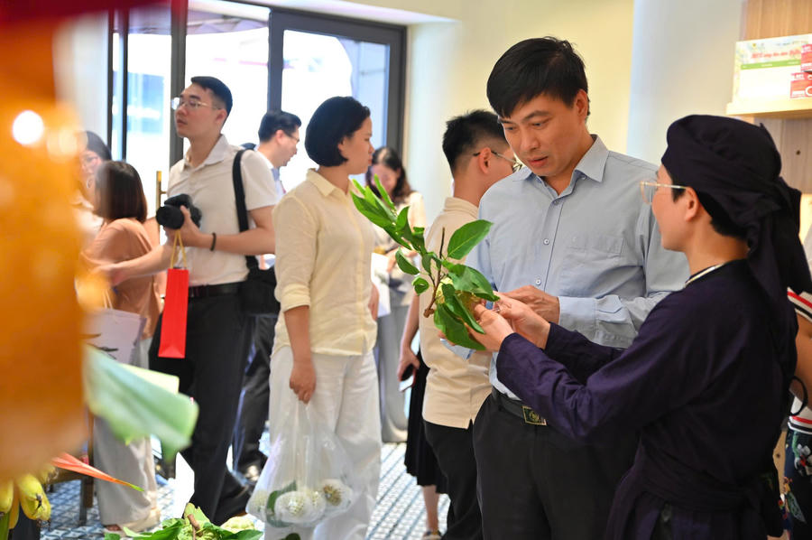 Ông Bùi Nguyễn Anh Tuấn, Phó Cục trưởng Cục Quản lý và Phát triển thị trường trong nước tham quan gian hàng. Ảnh: DMS