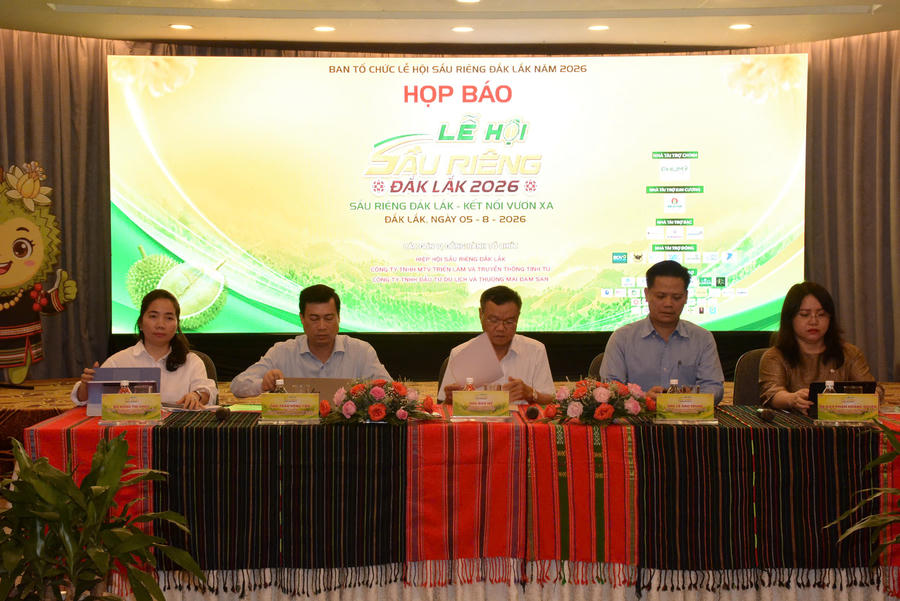 Quang cảnh buổi họp báo về Lễ hội sầu riêng Đắk Lắk năm 2026. Ảnh: C.L