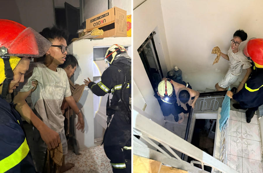Lực lượng Cảnh sát PCCC&CNCH đưa người bị nạn ra ngoài an toàn.