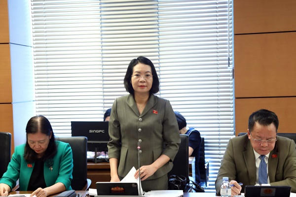 Đại biểu Mai Thị Phương Hoa, Phó Chủ nhiệm Ủy ban Pháp luật và Tư pháp của Quốc hội (Đoàn ĐBQH tỉnh Ninh Bình) phát biểu tham luận tại Tổ.