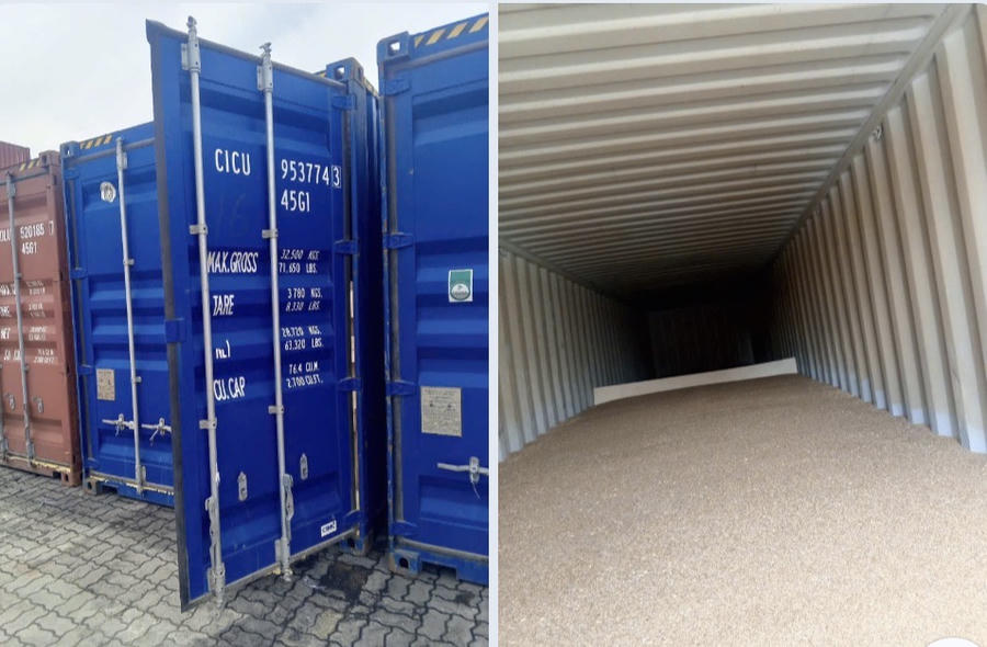 Hình ảnh container lúa mì bị giữ được kiểm tra trước khi bàn giao lại cho doanh nghiệp ngày 27/8. Ảnh DNCC