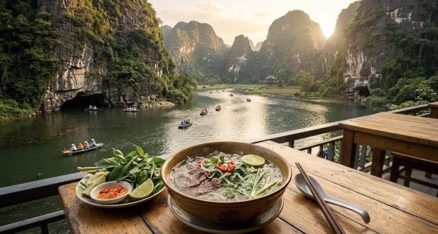 Ninh Bình đang xây dựng các đề án giai đoạn 2026-2030 cho nghề thủ công, lễ hội, tập quán xã hội, diễn xướng dân gian và Phở. Ảnh AI