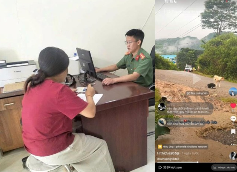 Người phụ nữ tại Điện Biên bị xử phạt sau khi quay video "báo chốt" CSGT trên TikTok. Ảnh: Công an Điện Biên