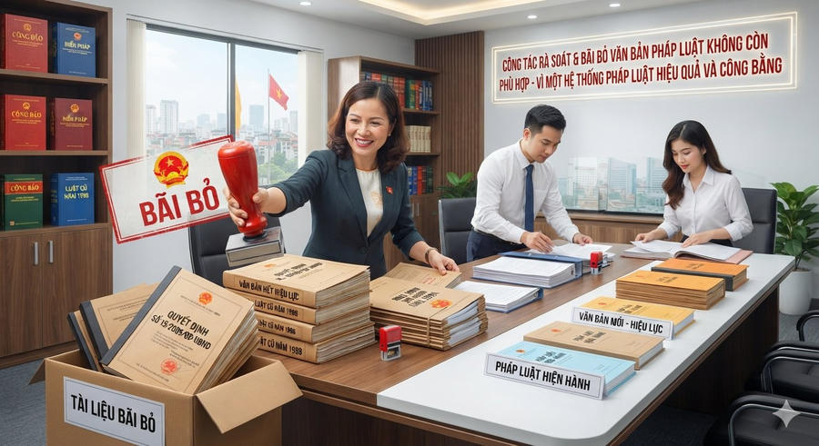 Nhiều Văn bản quy phạm pháp luật được bãi bỏ do không còn phù hợp. Hình ảnh mang tính chất minh hoạ (thiết kế bởi AI)