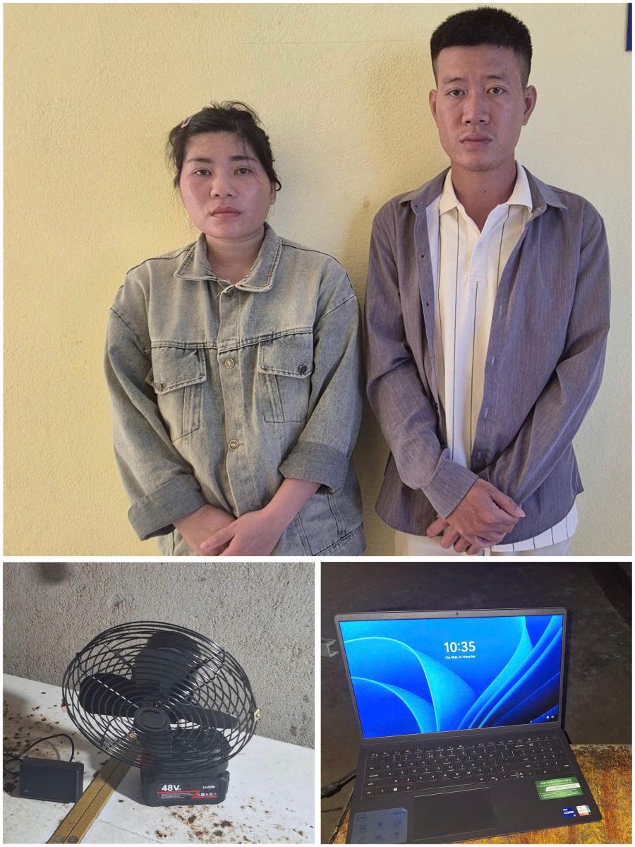 Đối tượng Bùi Thị Lam, Tô Văn Tuấn cùng tang vật.