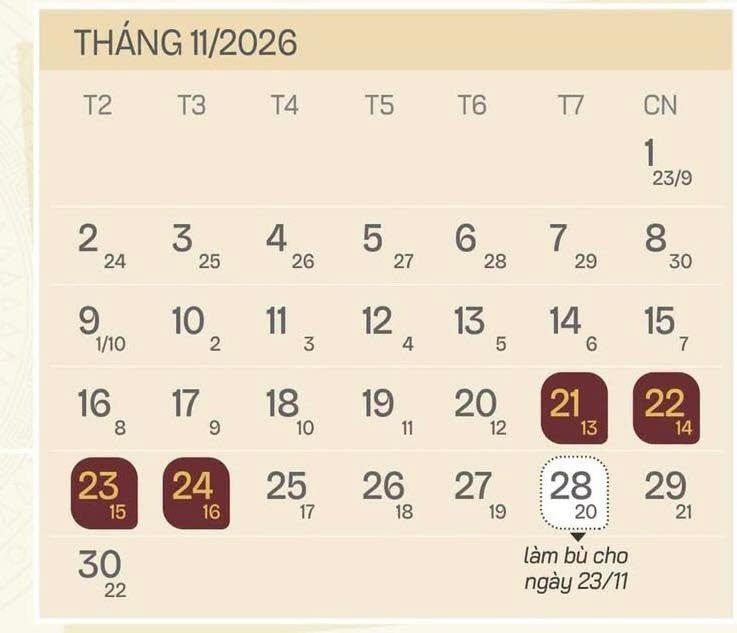 Phương án hoán đổi ngày làm việc theo đề xuất của Bộ Nội vụ.