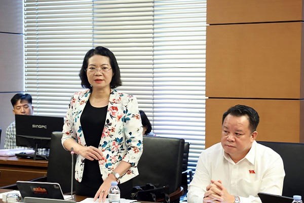 Bà Mai Thị Phương Hoa, Phó Chủ nhiệm Ủy ban Pháp luật và Tư pháp của Quốc hội (Đoàn ĐBQH tỉnh Ninh Bình) phát biểu tham luận tại Tổ.