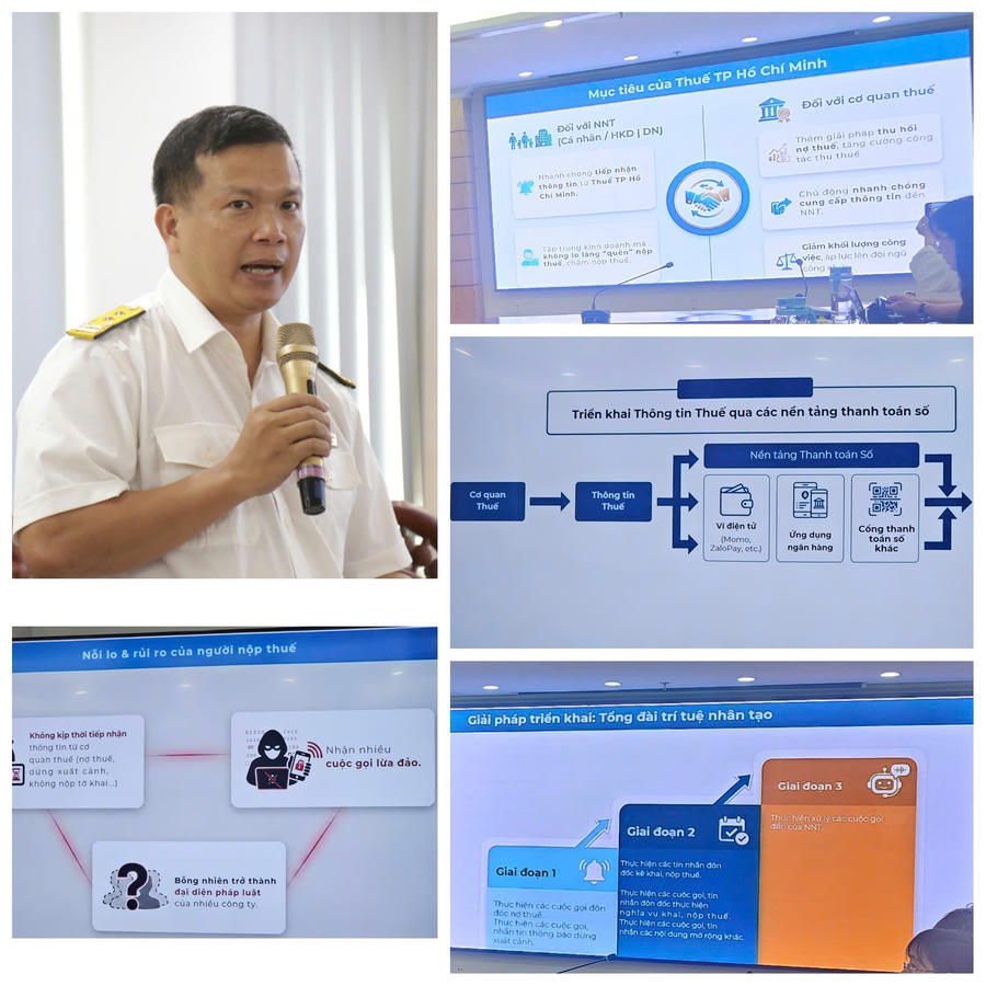 Ông Nguyễn Hoa Bắc -Trưởng Phòng QTDL & Quản lý rủi ro giới thiệu về Tổng đài AI và kênh cung cấp thông tin thuế qua nền tảng thanh toán số.