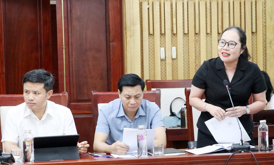 Chủ tịch UBND xã Phúc Lộc Trương Thị Thanh Huyền đề xuất phương án sáp nhập trường học.