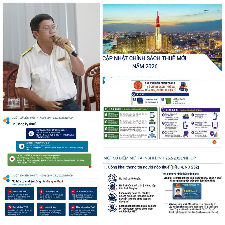 Ông Nguyễn Duy Khiêm - Phó Trưởng phòng QLDN 5 Thuế Thành phố giới thiệu, cập nhật chính sách Thuế mới năm 2026.