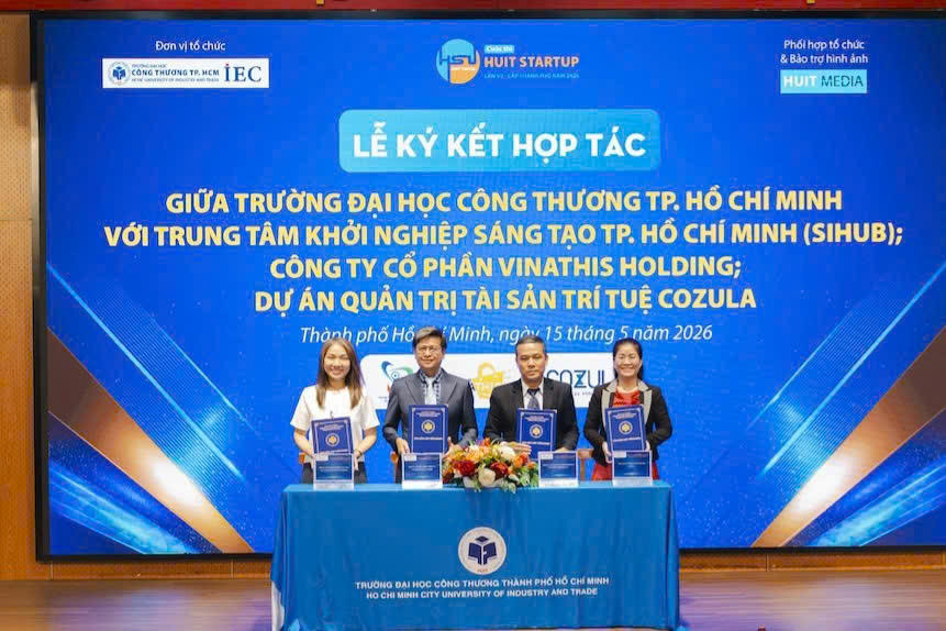 Trường Đại học Công Thương TP.HCM đã ký kết biên bản ghi nhớ hợp tác với các đối tác chiến lược gồm Trung tâm Khởi nghiệp sáng tạo TP.HCM (SIHUB), Công ty CP VINATHIS HOLDING và Dự án quản trị tài sản trí tuệ COZULA