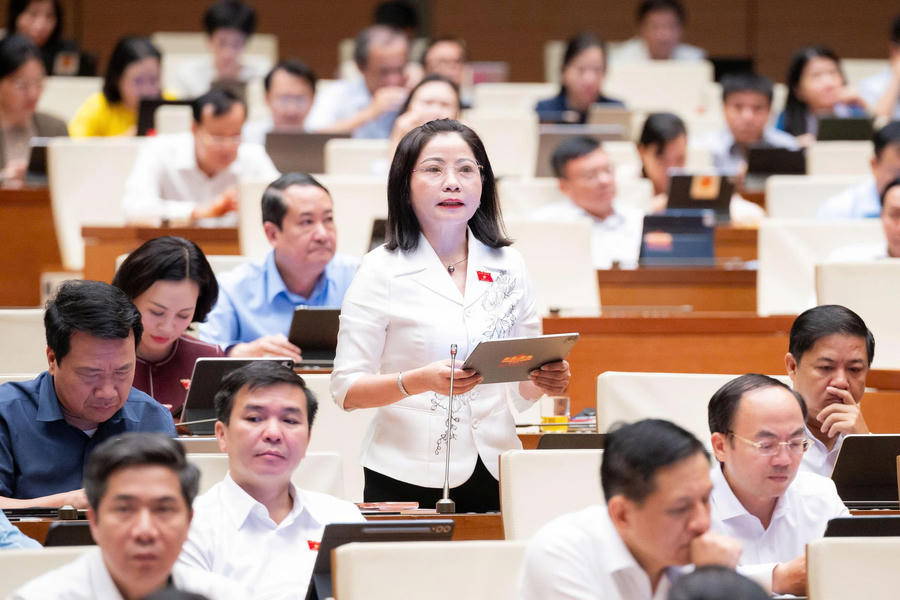 Đại biểu Nguyễn Thị Thu Nguyệt, Đoàn ĐBQH tỉnh Đắk Lắk phát biểu. Ảnh: quochoi.vn