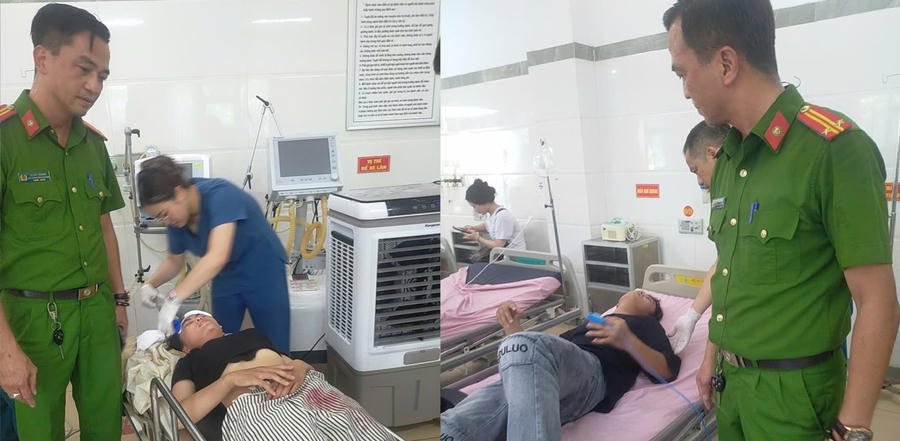 Trung tá Lê Huy Hoàng đưa các nạn nhân vào Khoa Cấp cứu thuộc Bệnh viện Quân y 110.