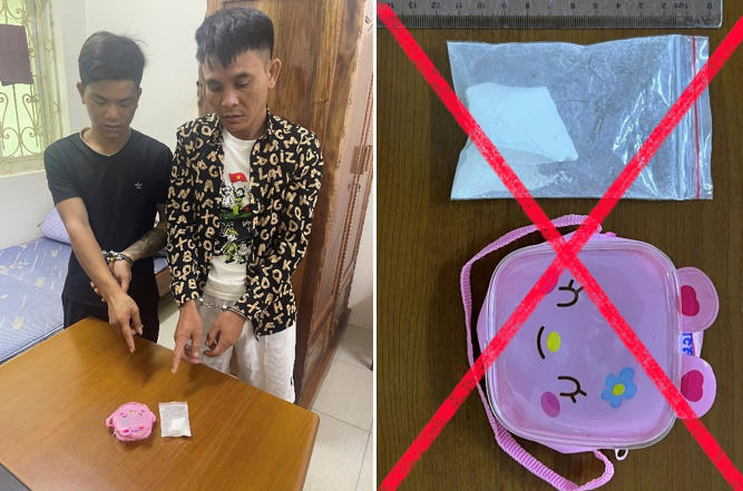 Đối tượng Nguyễn Văn Cương (phải) và Lường Văn Hưng (trái) cùng tang vật.