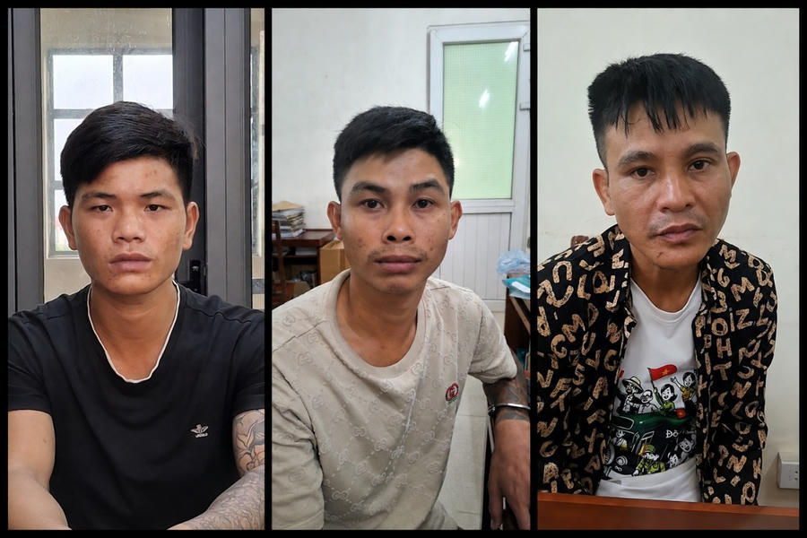 Các đối tượng từ trái sang: Lường Văn Hưng, Đỗ Duy Đức và Nguyễn Văn Cương tại Cơ quan điều tra.