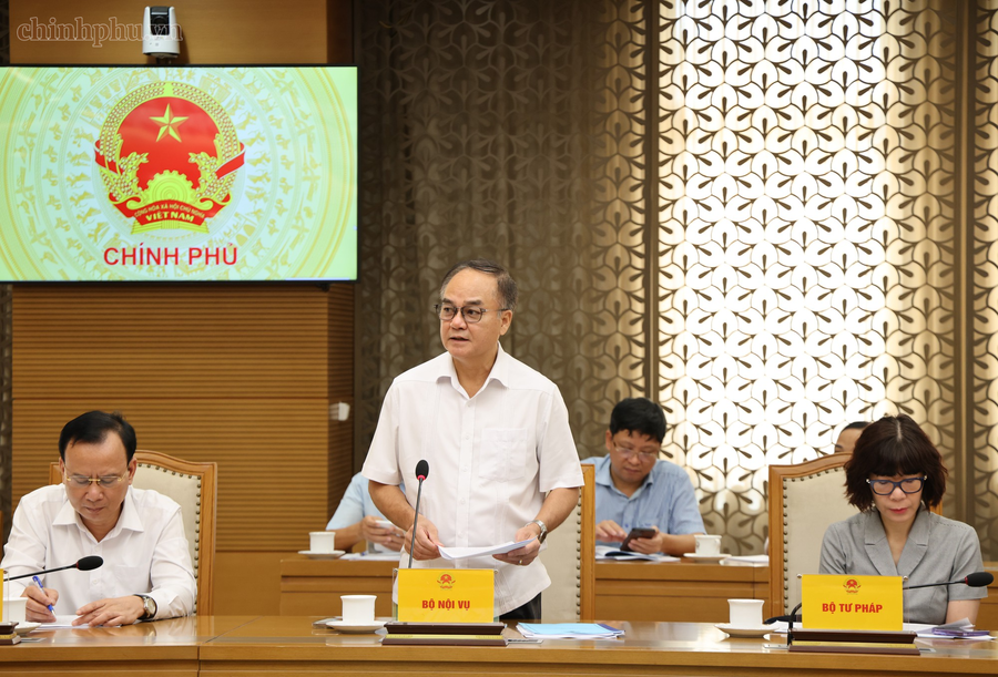 Thứ trưởng Bộ Nội vụ Vũ Chiến Thắng nêu ý kiến tại Hội nghị - Ảnh: VGP