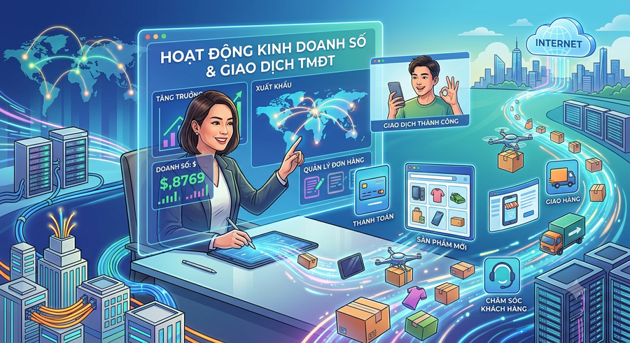 Hoạt động kinh doanh trên môi trường số, giao dịch thương mại điện tử. (Ảnh minh hoạ)