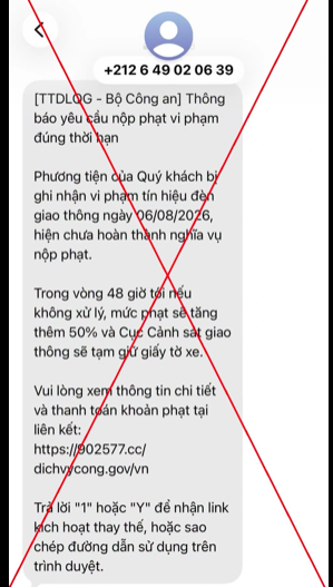 Nội dung tin nhắn lừa đảo (Ảnh: Cục CSGT).