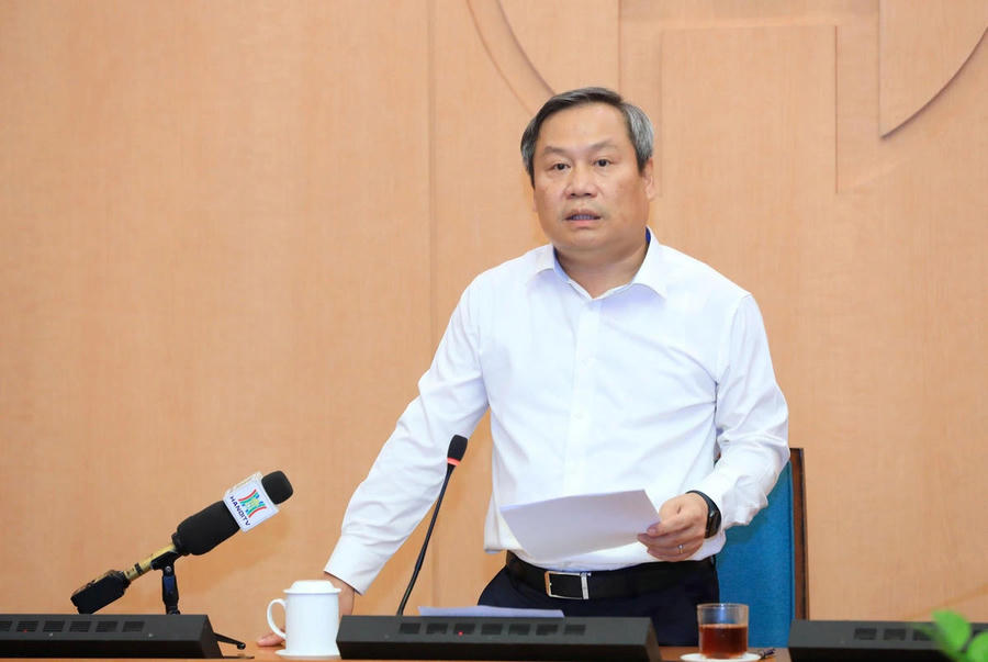 Chủ tịch Hà Nội phát biểu chỉ đạo tại cuộc họp : Ảnh Viết Thành