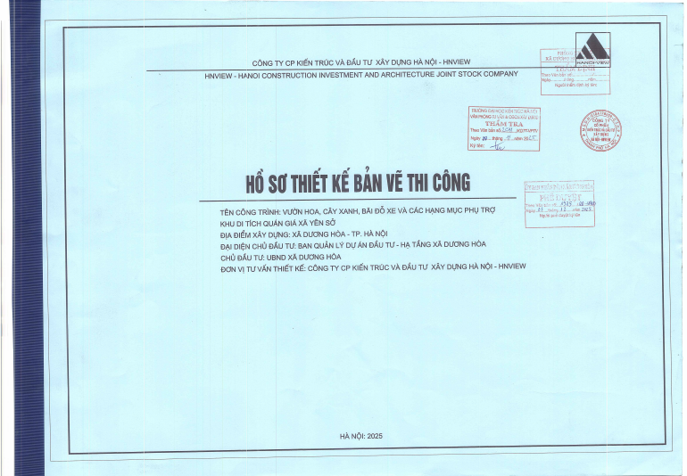 Hồ sơ thiết kế bản vẽ thi công gói thầu Thi công xây dựng, mua sắm và lắp đặt thiết bị thuộc dự án Vườn hoa, cây xanh, bãi đỗ xe và các hạng mục phụ trợ khu di tích Quán Giá xã Yên Sở cũ yêu cầu vật liệu san nền bằng đất đồi đầm chặt K90.