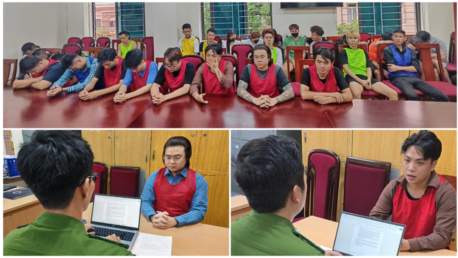Các đối tượng tại cơ quan Công an. Ảnh: CA Tp Hà Nội.