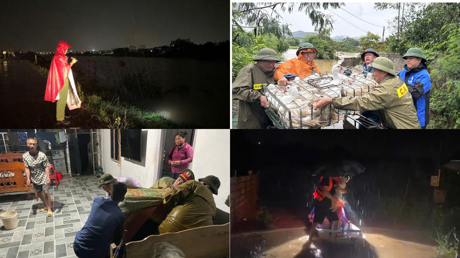 Công an phường Tiền Phong, Công an xã Kép, xã Biển Động và xã Đèo Gia tham gia phòng chống mưa bão, hỗ trợ người dân di dời người và tài sản ra khỏi khu vực bị ảnh hưởng.