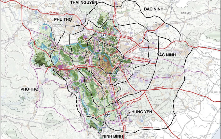 Bản đồ quy hoạch TP Hà Nội 100 năm. Ảnh UBND TP Hà Nội
